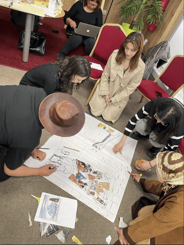 ADFM Moroccan youth working on a collage about gender justice and family law ADFM