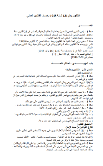 Civil Code of Egypt (document, Arabic)